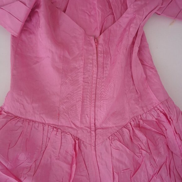 Vintage Bridal Originals Pink Bridesmaid 80's Prom Midi Short Sleeve Dress 10 - Picture 12 of 14